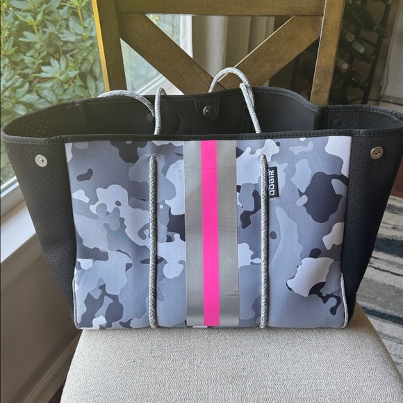 Handbags - Camouflage Neoprene Bag with Pink Accent Stripe